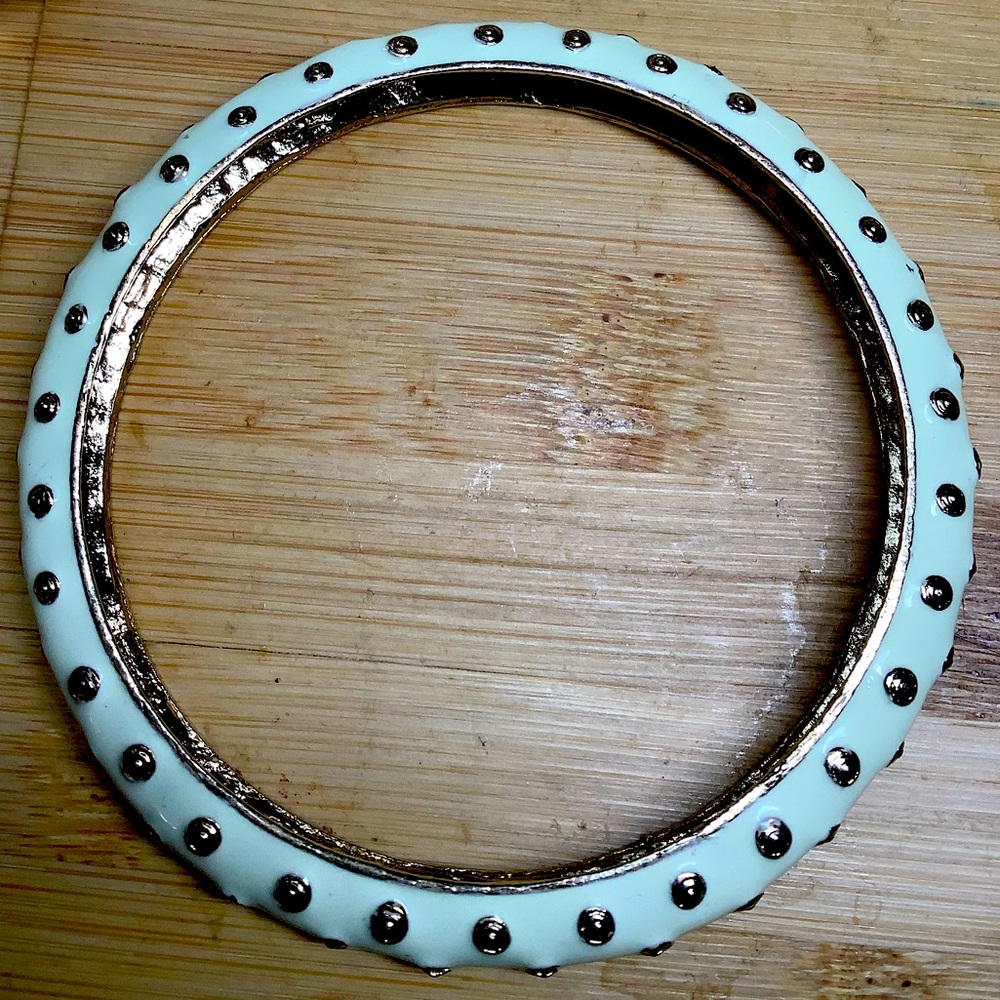 Cream Gold Tone Swirl Dot Enamel Bangle Bracelet